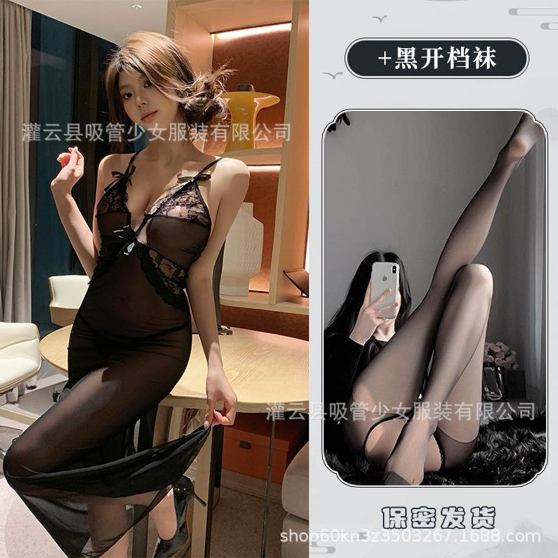 Sexy mesh perspective seduction slim dress sexy lingerie deep V hot