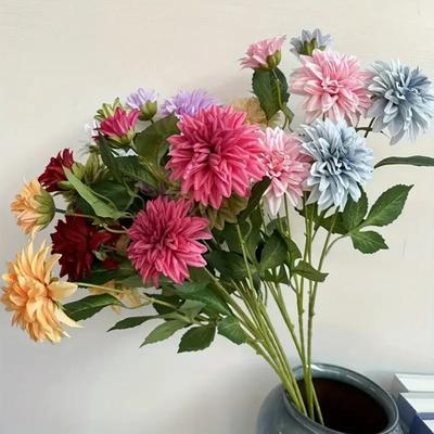 Nouvelle Fleur de Dahlia Artificielle 72cm 3 Têtes Arrangement Floral Fleur Artificielle Longue Branche Fleur en Soie Intérieur de Maison