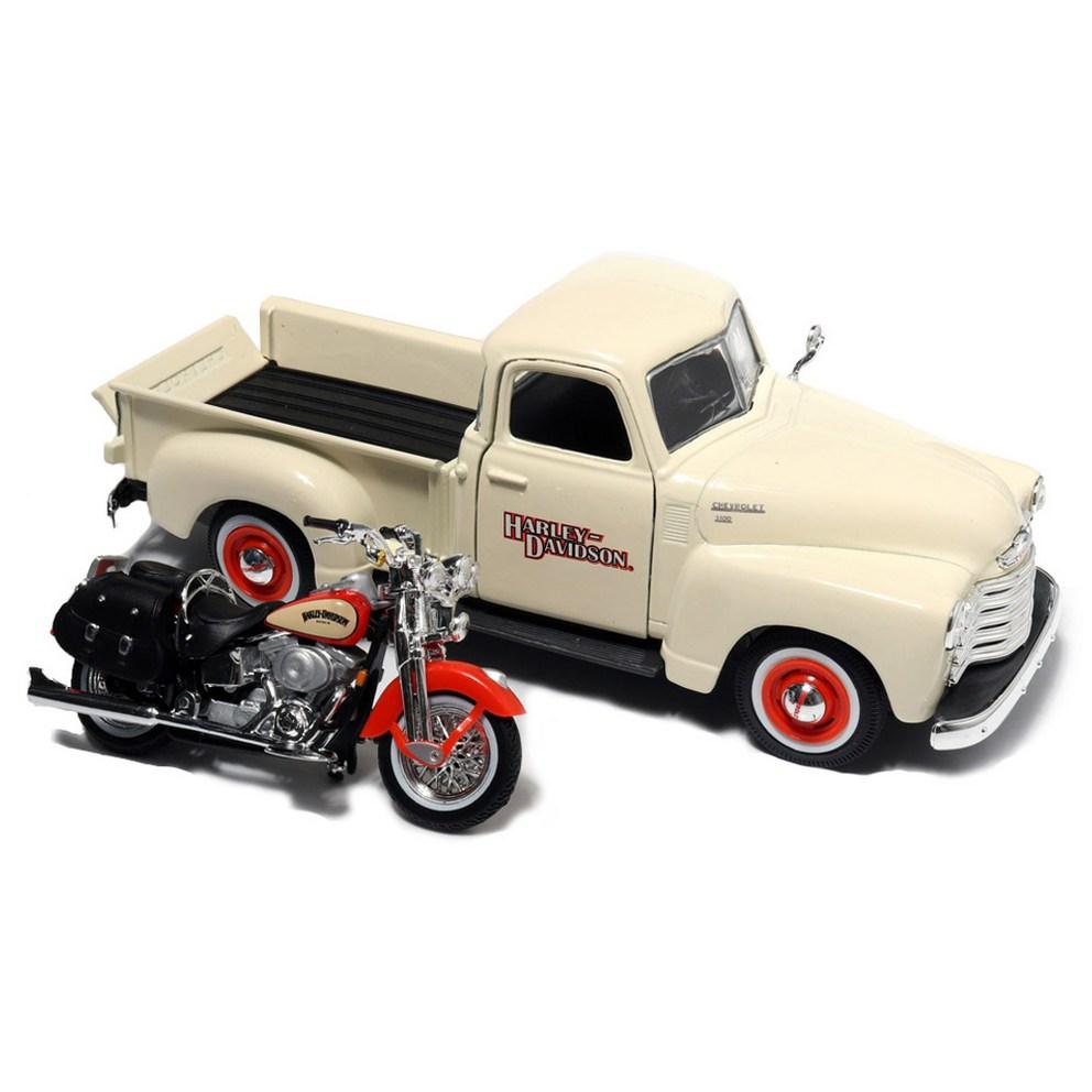Maisto 1:24 Harley-Davidson Pickup Truck & Motorcycle Diecast Model Set, Ivory (1 Set)
