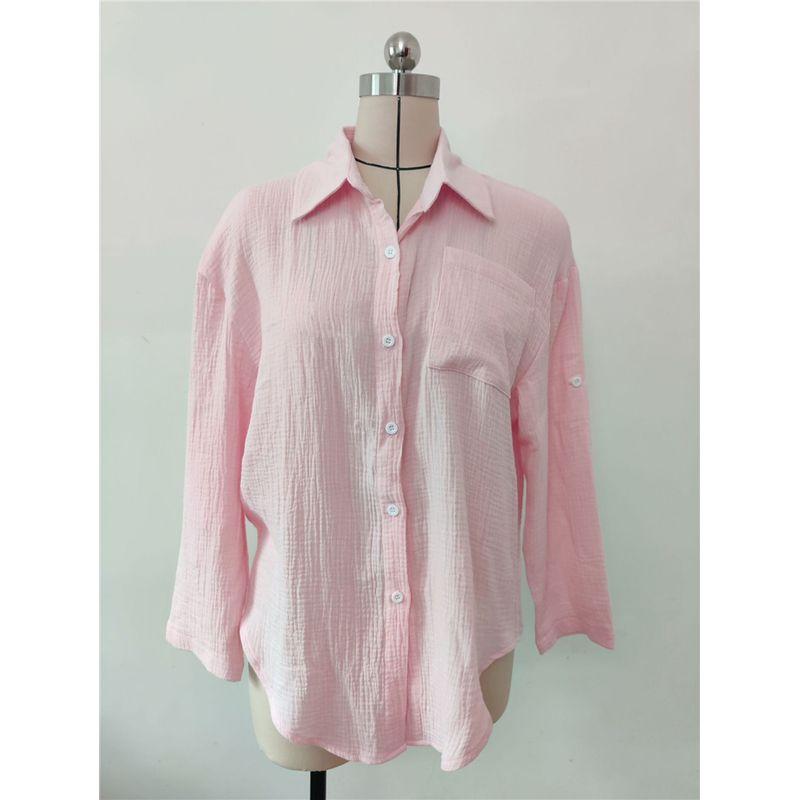 

Fashion Fashion Pure Color Long Sleeve Shirt Top Work Clothing Female Chic Blouse Shirt Top Women Apricot pink 2XL