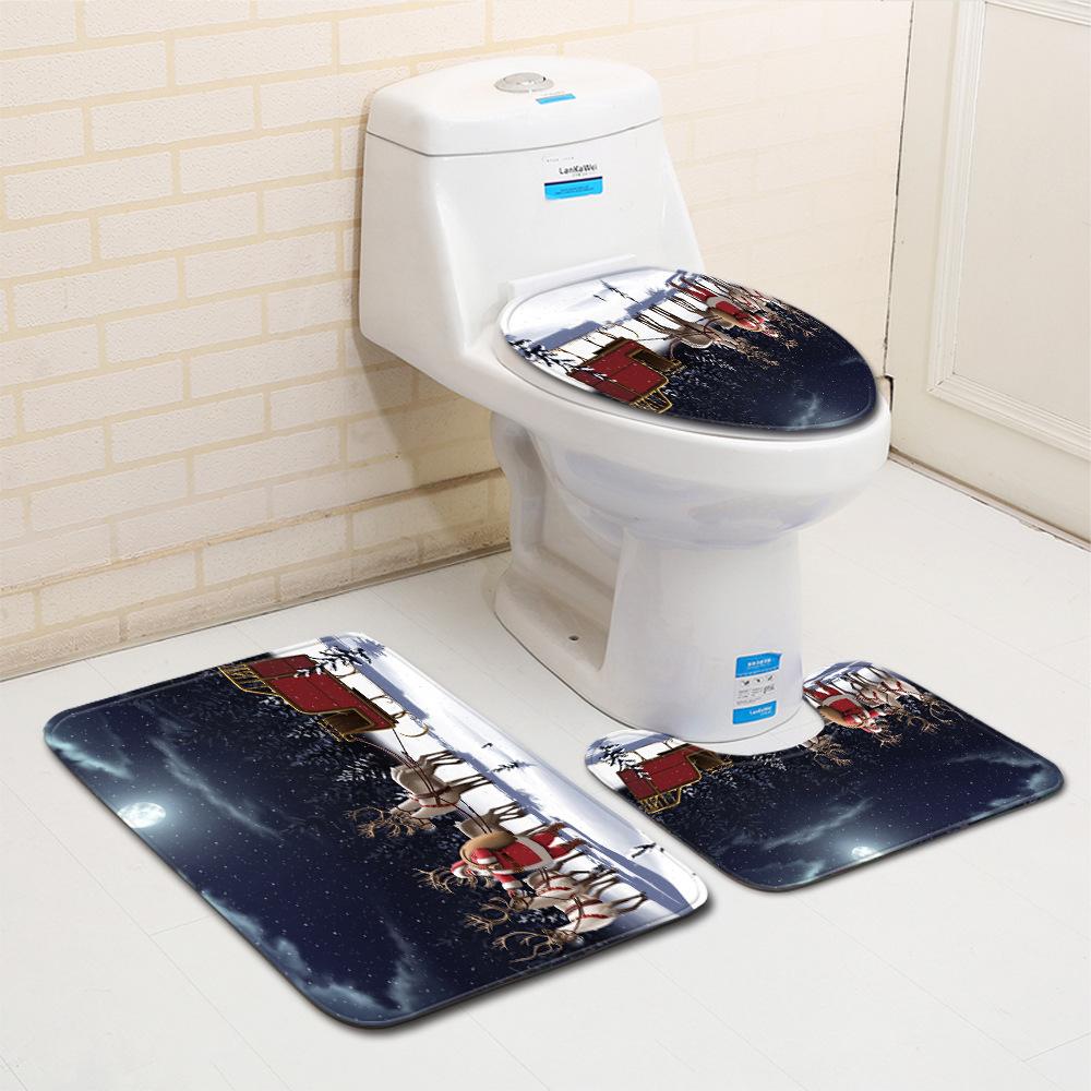 Christmas Bathroom Floor Mat Toilet Three-Piece Set