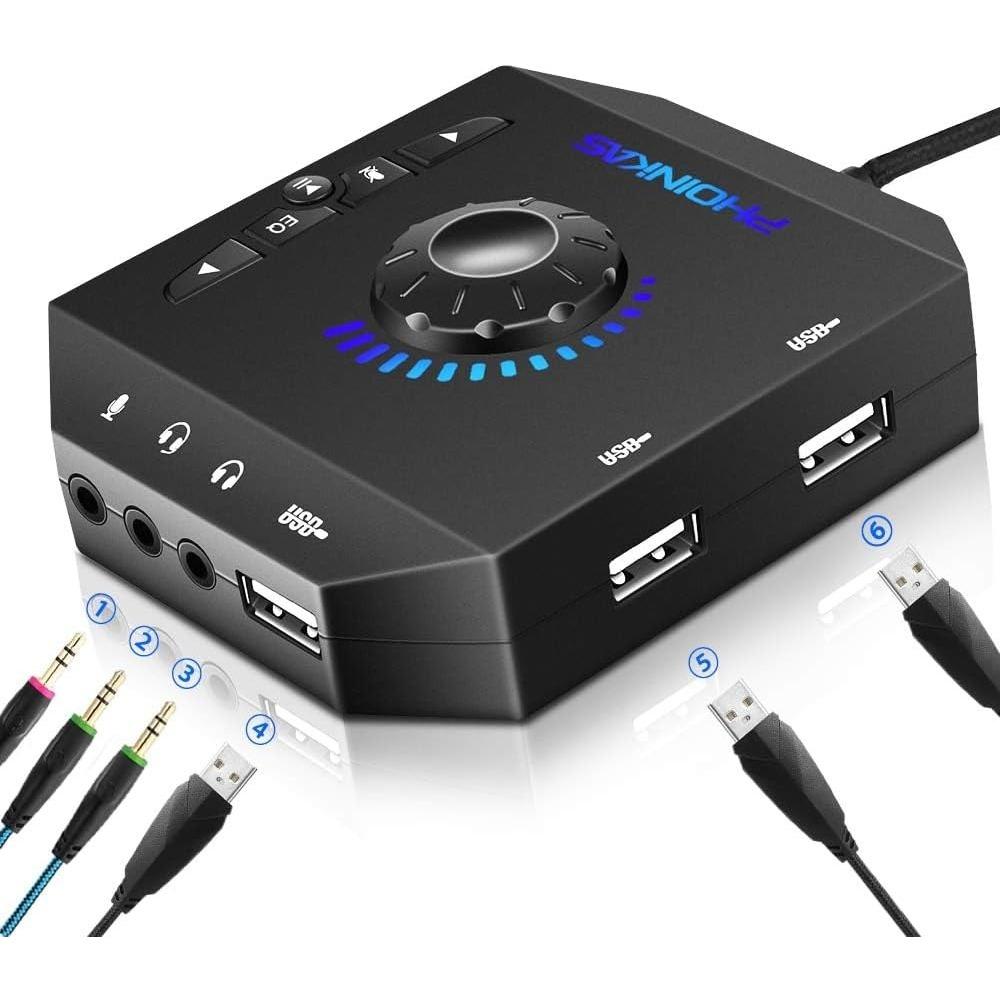 T10 Externe Soundkarte, USB-Audioadapter für PC, Windows, Mac, Linux, Laptops, Desktops, 0,138-Zoll Stereo-Soundkarte und USB-Schnittstelle,