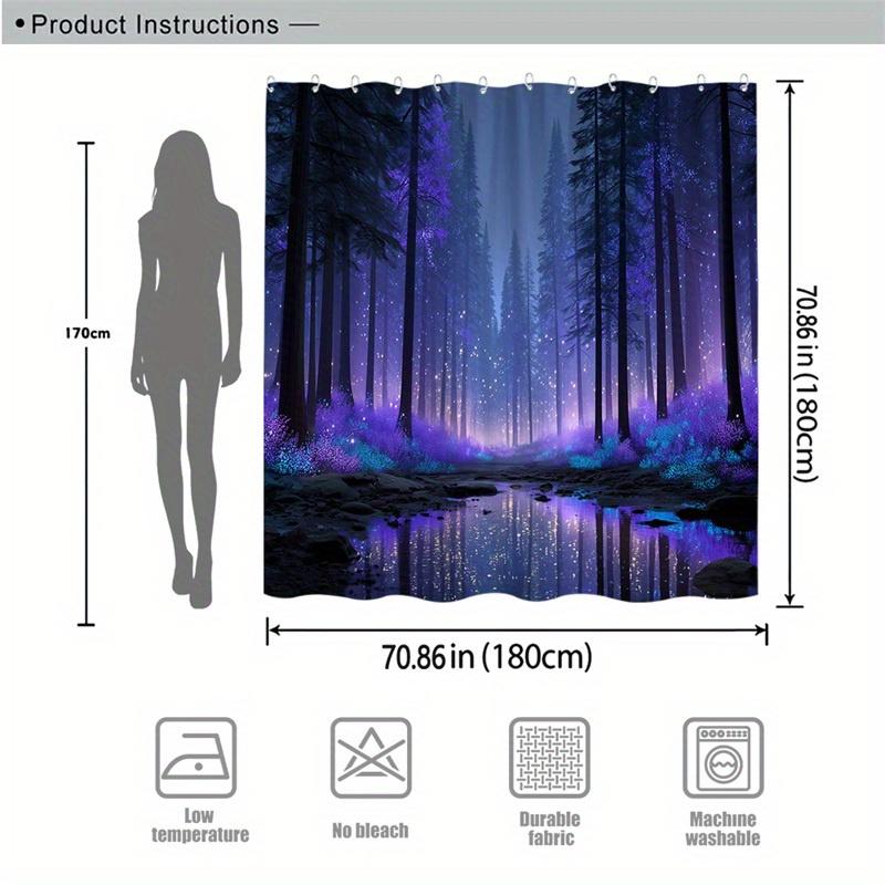 Enchanted Forest Shower Curtain 180X180Cm – Mystical Purple Trees With Glow Path & Stars, Fantasy Bathroom Decor, 12 Hooks