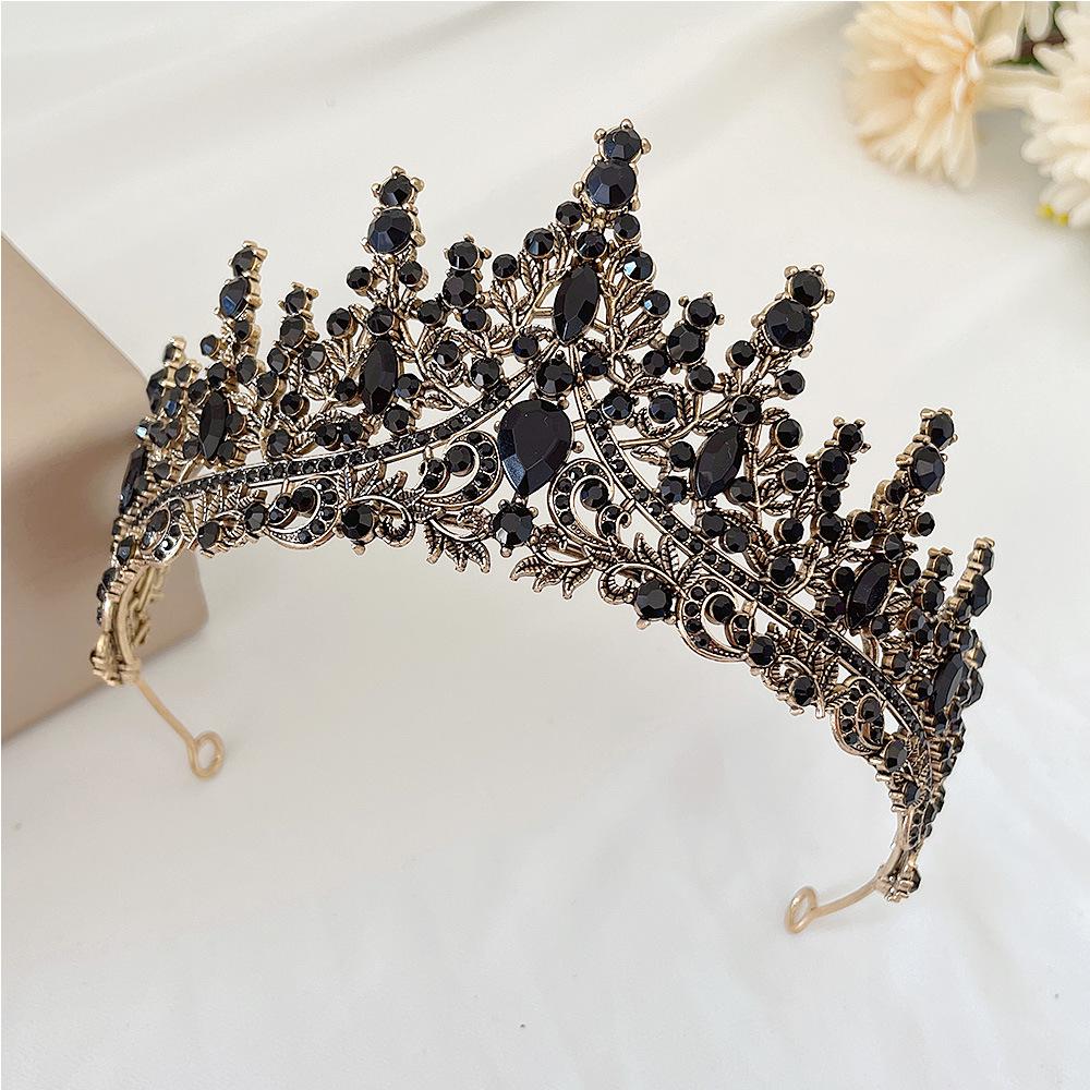 Baroque Retro Black Rhinestone Crown Bridal Tiara Wedding Dress Birthday Crown New Style