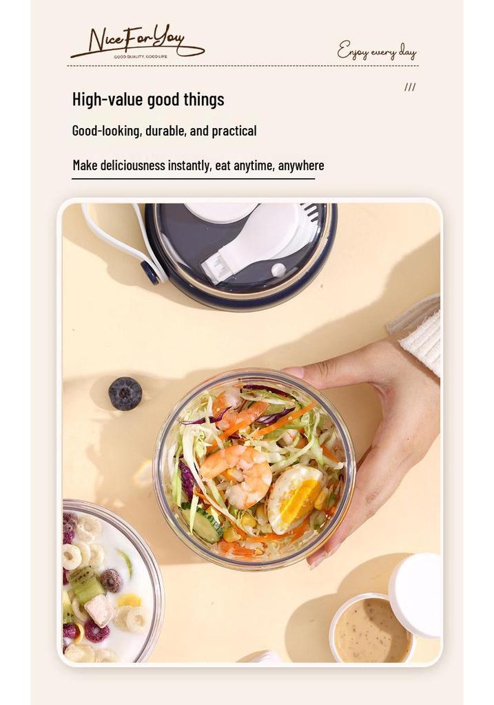 Portable Breakfast Cup with Lid & Spoon - Versatile for Salad, Oatmeal, Yogurt, or Overnight Meals