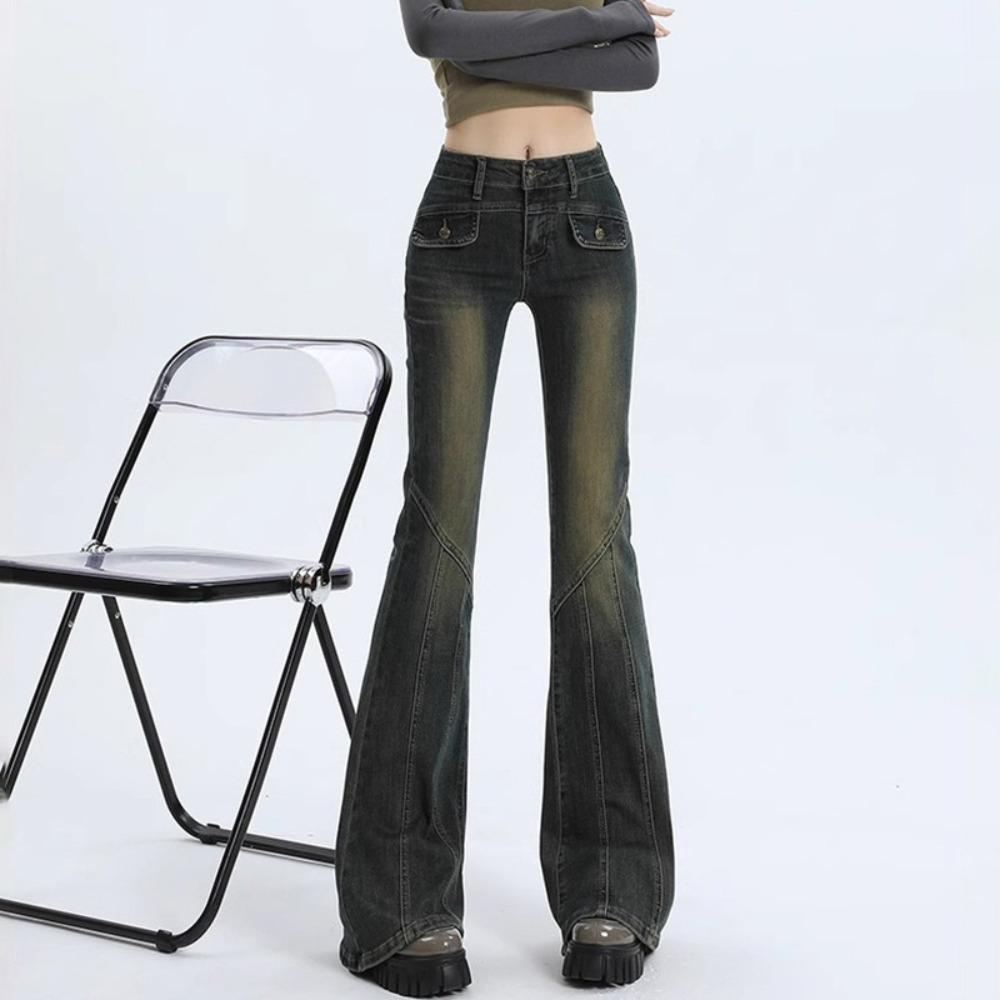 Micro-pull jeans women's spring and autumn new high-waisted slim-fitting and thin design sense Spice girl horseshoe flared pants tide