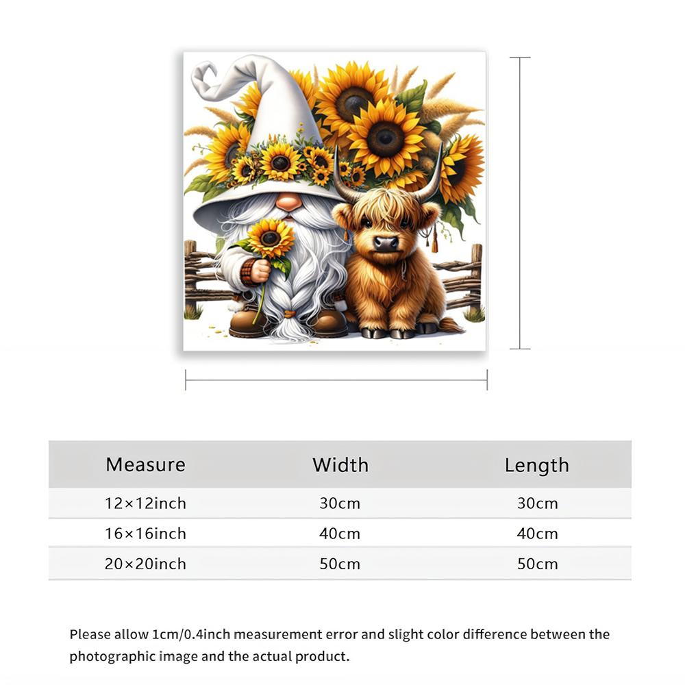 5D Diamantmalerei Sonnenblumen-Gnom und Hochlandrind DIY Bastelset Heimwanddekoration Vollbohrer Diamantkunst Stickerei Set