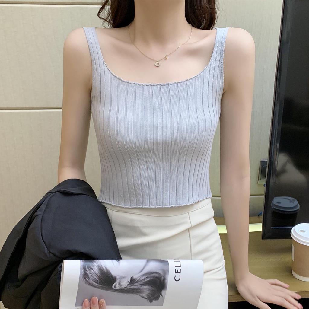 2025 Women's Summer Ice Silk Sleeveless Knit Crop Top