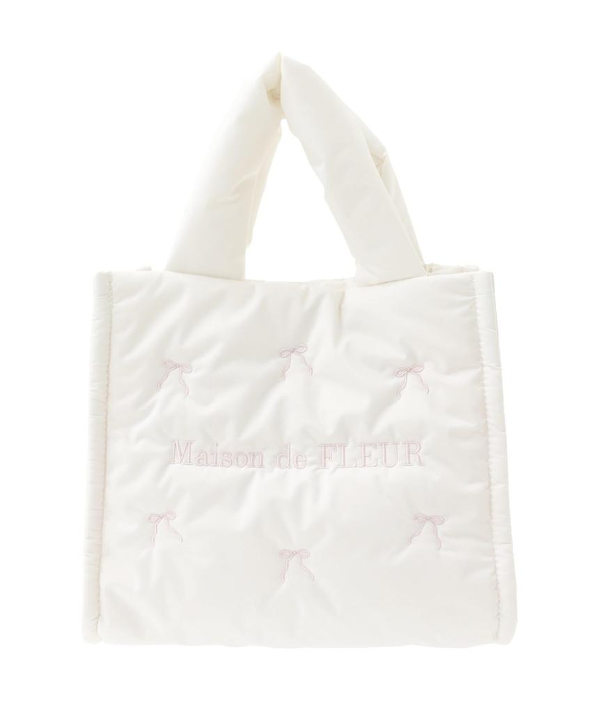 Maison de Fleur Women's Ribbon Embroidered Puffer 2-Way Tote Bag, Pink, 08000622000