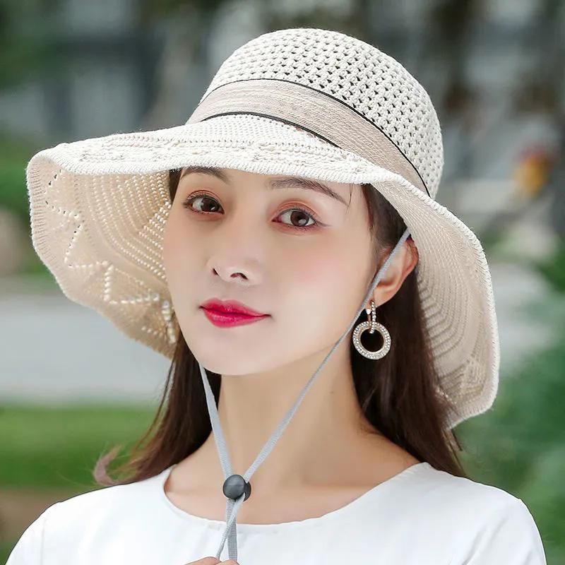 WTEMPO Women Spring Summer Casual Wide Brim Hats Ladies Outdoor Vacation Beach Breathable Sunscreen Hats with Windproof Rope