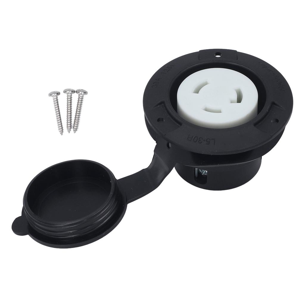Flanschsteckdose 30A 125V NEMA L5-30R Verriegelungssteckdose RV-Strom 2-polig 3-adrig Elektrische Steckdose mit wetterfester Kappe
