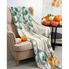 Fall Throw Blanket Green Pumpkin Blankets and Throws Soft Cozy Flannel Fleece Eucalyptus Leaves Branch Blanket for Couch Bed Sofa Chair Autumn