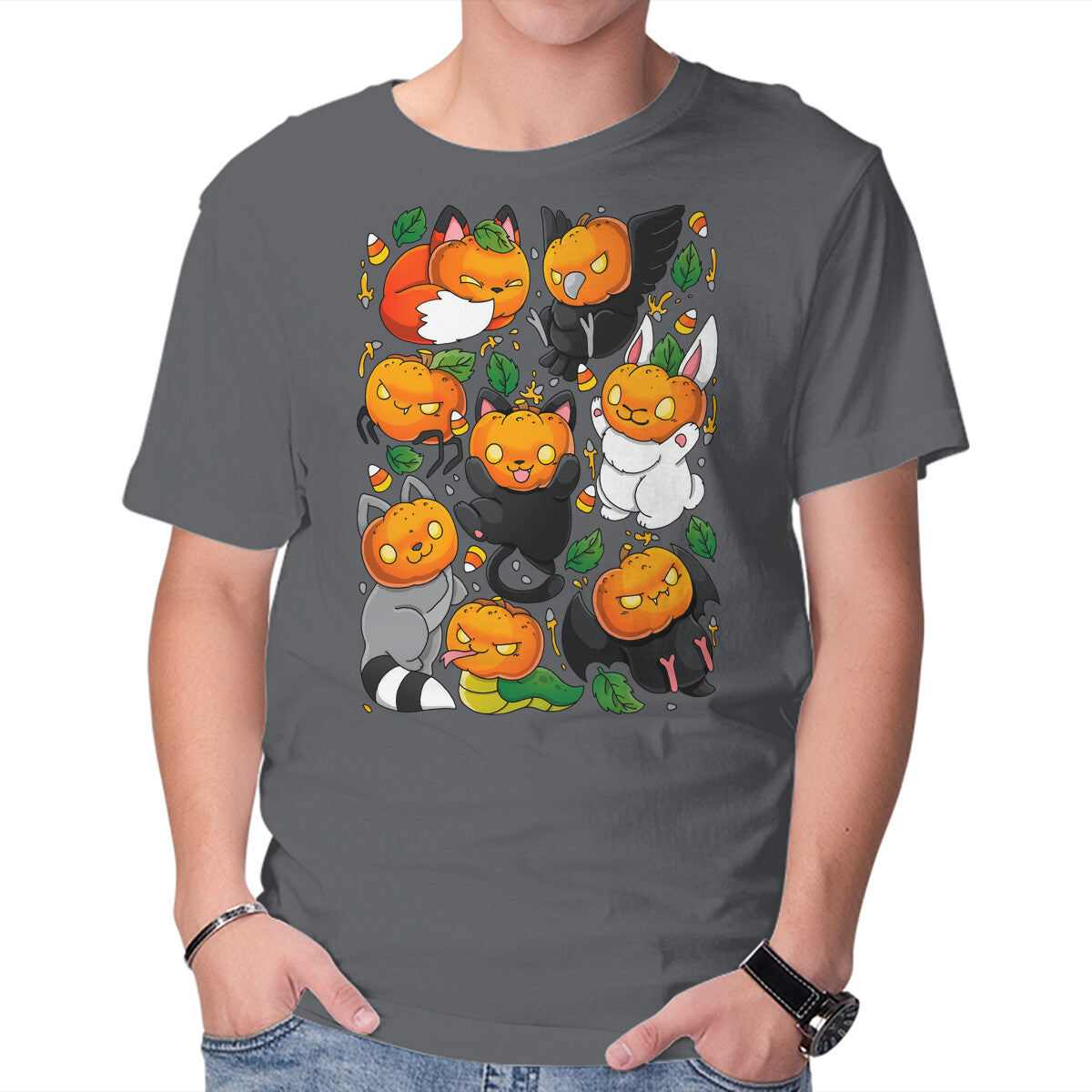 Unisex Crew Neck T-Shirt Pumpkin Animals Graphic Short Sleeve Casual Tee XS