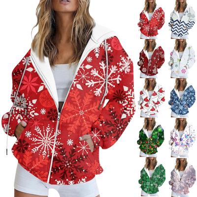 Damenmode Lässiges Weihnachten Bedrucktes Sweatshirt Und Winter Langarm mit Tasche Strickjacke Jacke Jacke Hoodie Mantel