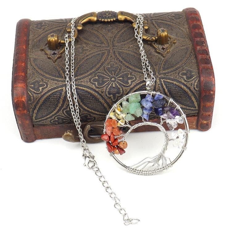 Hand Winding Bending Tree Of Life Necklace Natural Irregular Gravel Crystal Necklace N80