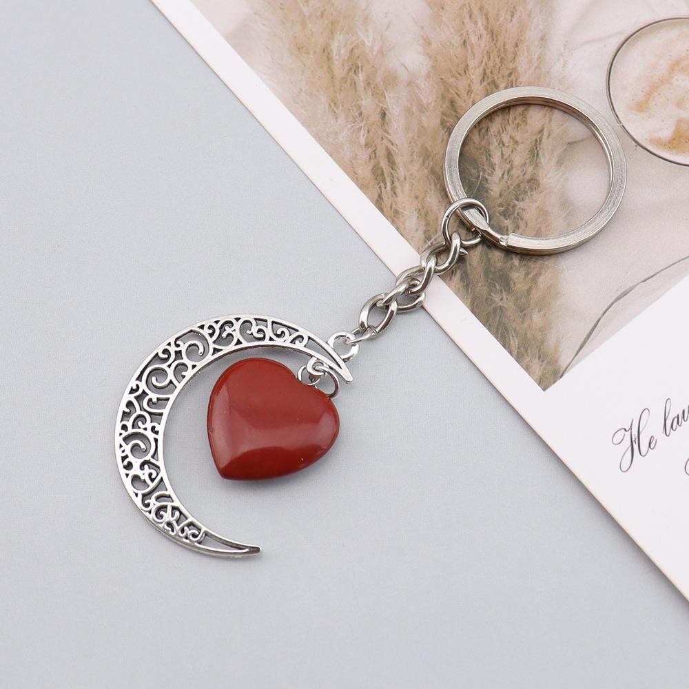Natural Crystal Stone Love Moon Handmade Winding Pendant Keychain Bag Pendant Love Keyring K69