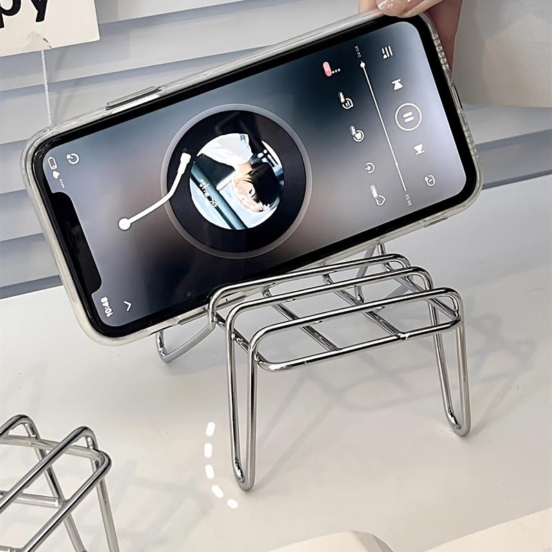 1pc Ig Style Mobile Phone Holder Black Modern Simple Metal Iron Horizontal Vertical Chair Shape Desktop Mobile Phone Holder