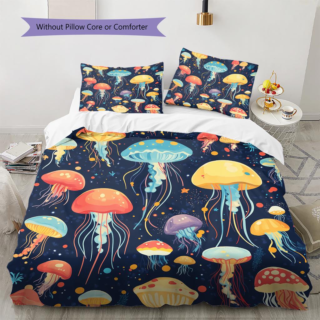 Colorful jellyfish  Pattern Bedding Quilt Set Quilt Cover Pillowcase Home Decoration  Gift (1 * duvet cover + 2 * pillowcase, without core)