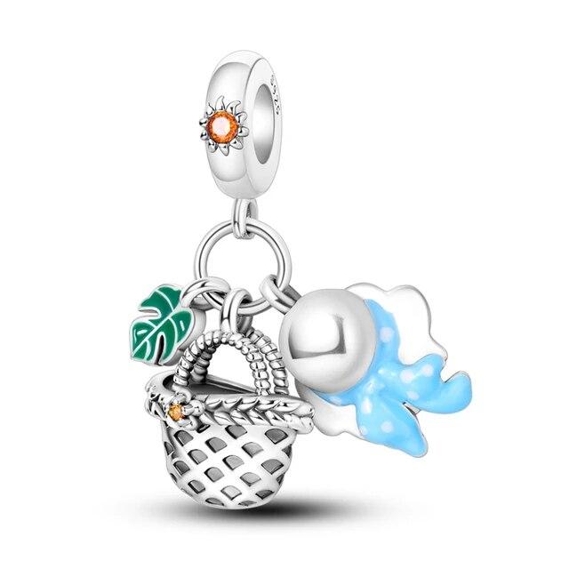 925 Sterling Silver Shell Pearl Starfish Pendant  Charm Bead Fits OriginalNew Bracelet Necklace Women DIY Fine Jewelry
