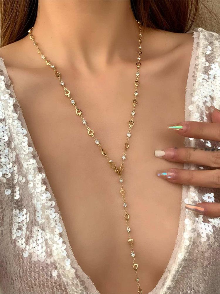 

New Luxury Zircon Long Tassel Necklaces for Women Bohemian Shiny Gold Color Heart Crystal Choker Party Jewelry Accessories 2026
