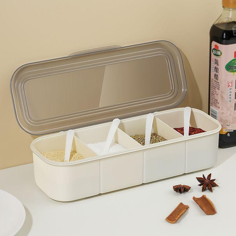 Multi-Compartment Spice Box Set with Spoon: Moisture-Proof Kitchen Seasoning Storage
