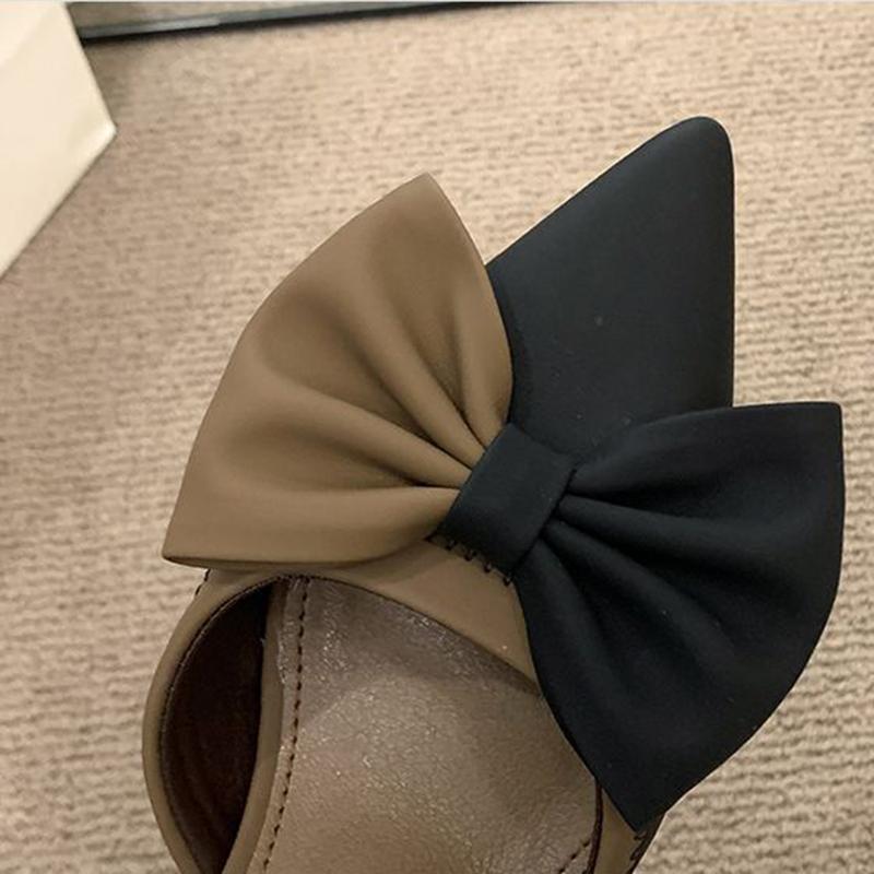 Spring and Summer Fine with High-heeled Shoes Female French Retro Bow Pointed Shallow Mouth Sandals