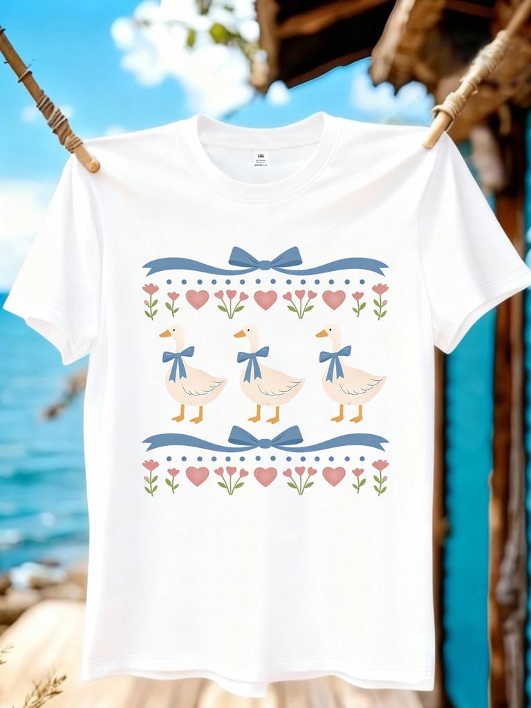 Jydx141duck Printing Plus Size Unisexs Round Neck Tshirt Summer Casual Street Fashion Unisexs Wild Shortsleeved Tshirt