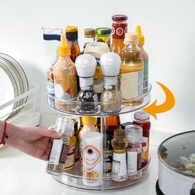 360 Grad drehbarer Gewürzständer aus PET mit großer Kapazität, verstellbarer Spinnschrank-Organizer für die Küche