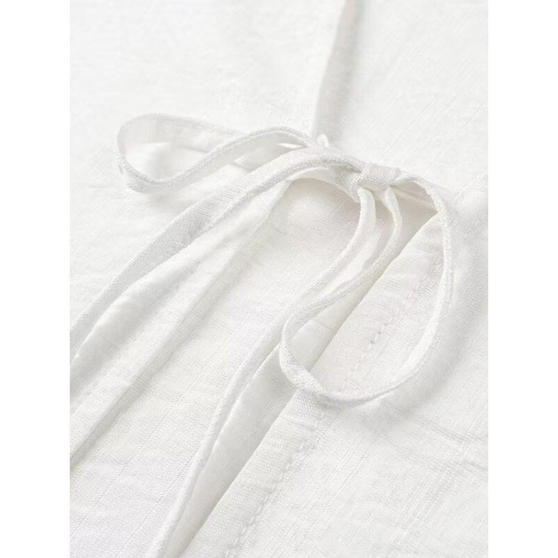 Kaslead New Arrival Women's Fashion Style Fashion Minimalist Pure Color Casual All-Match Short-Sleeved Shoelace Shirt