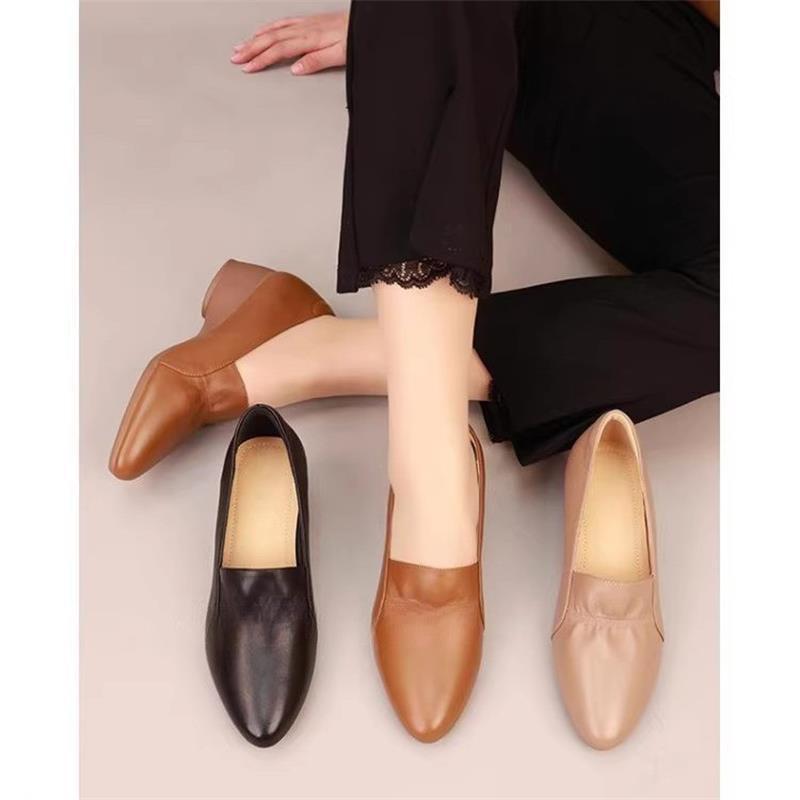 New Women's Pointed-toe Soft-soled Platform Leather Shoes, Versatile, One-piece Slip-on Shoes
