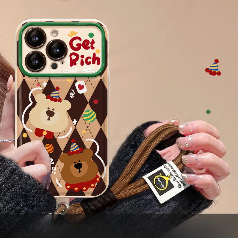 Applicable To Apple 15 Mobile Phone Case IPhone 13/14promax Christmas Bear Doll Lanyard 12 Flip Mirror