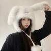 New plush cute rabbit ears Lei Feng hat women's winter versatile outdoor skiing warm ear straps