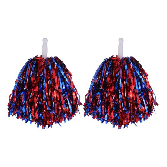 2Pcs Cheerleader Pom Poms Metallic Foil Cheerleader Pom Poms Hand Flowers with Handle for Sports Competitions Celebrations