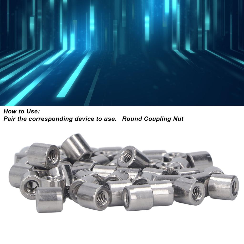 50Pcs Coupling Nut Round M4 Stainless Steel Rod Connector Nut Female Thread Fastener