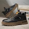 Fashion Men Casual Leather Shoes Autumn New Waterproof Work Shoes Casual Thick Soled Lace Up Anti Slip Ankle Boots Comfort Leather Botas