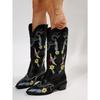 Women's Tall Riding Boots Autumn and Winter New Mid-Heel Martin Boots Women's Pointed Embroidered Boots