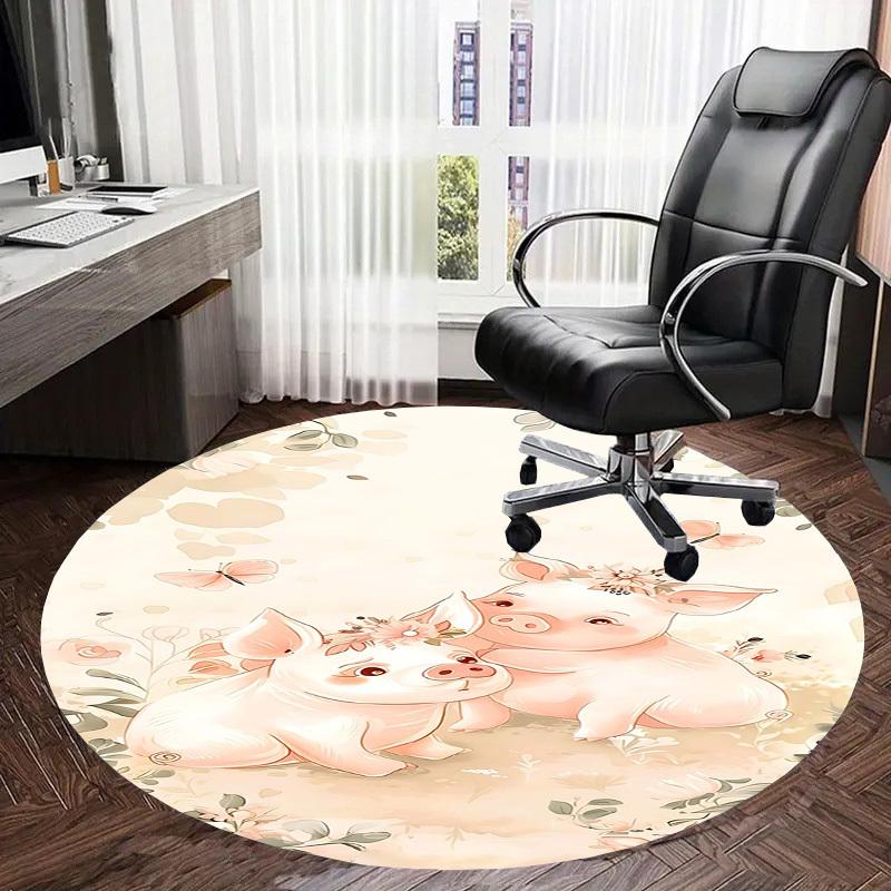 1PC Piglets Flowers Non-Slip Floor Round Carpet, Office, Family, Bedroom, Large Area Rug Indoor Rugs,  Durable Polyester-Z0401