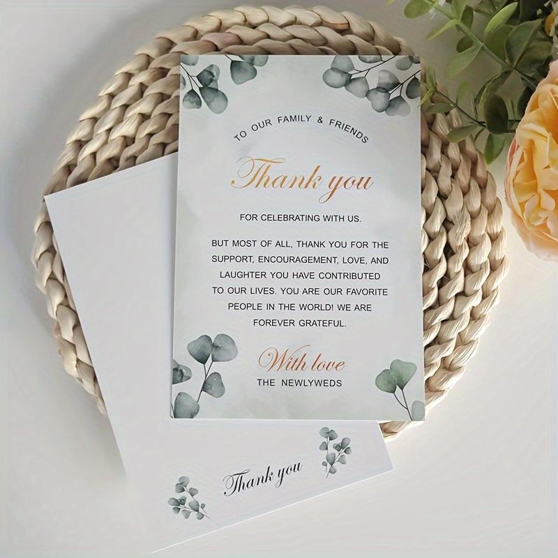 50pcs Wedding Thank You Cards - Double-Sided Printing, Green Leaf Design, For Party Favors Seating Decorations, From Newlyweds Wedding Card