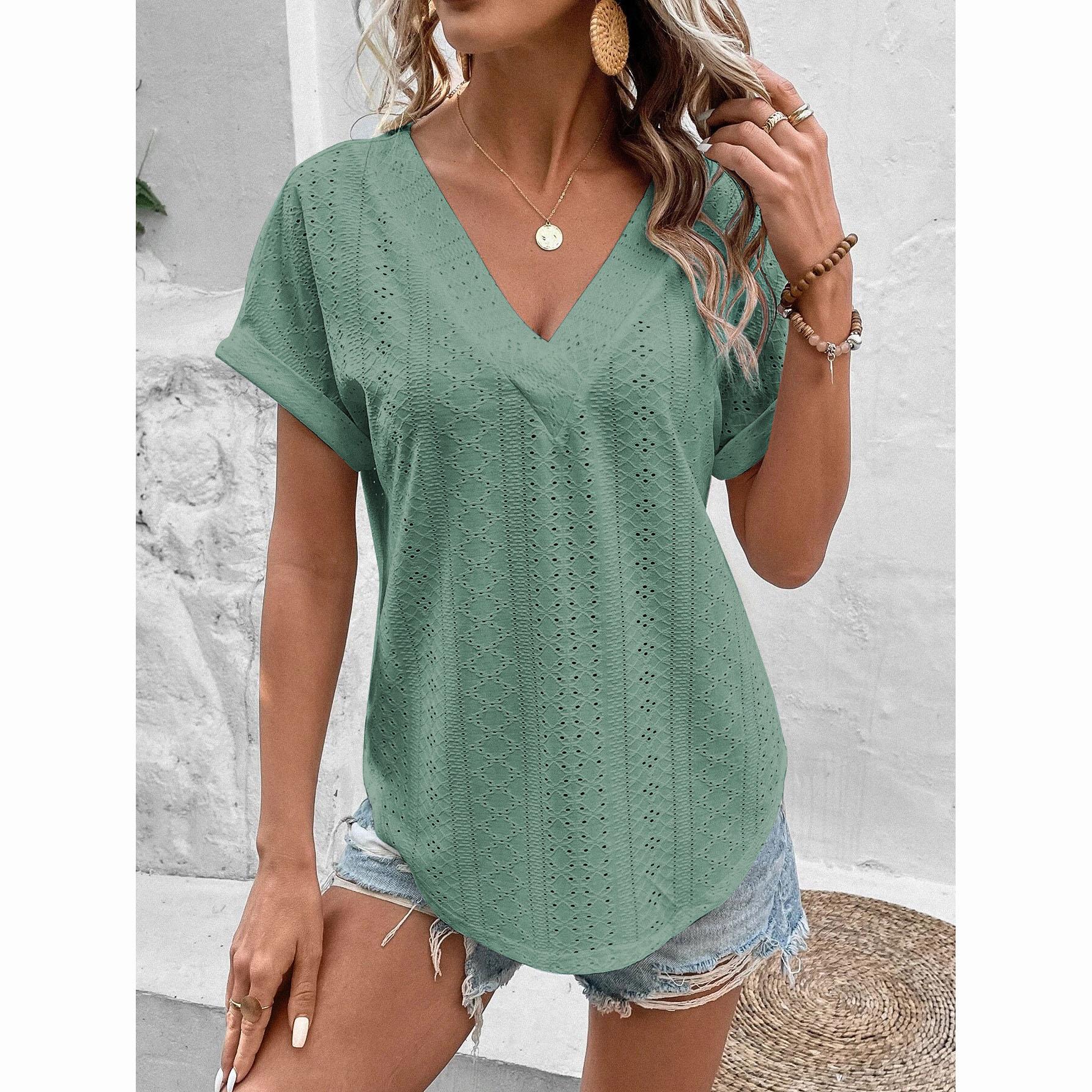 

Женская большая вязаная повседневная футболка, удобная свободная посадка, круглый вырез, футболка с коротким рукавом для дам плюс сайз S зелёный