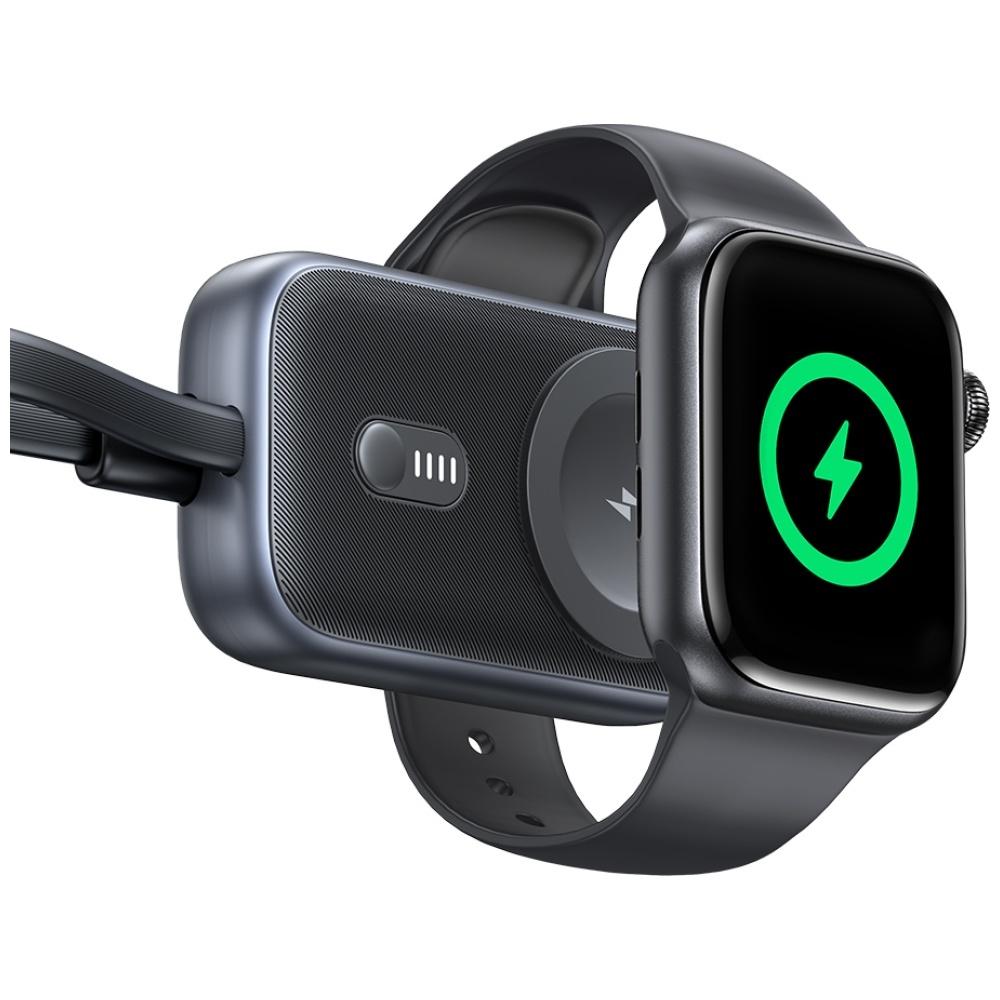 2-in-1 Induction Charger Usams CD245 for Apple Watch with 1200mAh Powerbank + USB-C Cable Titanium