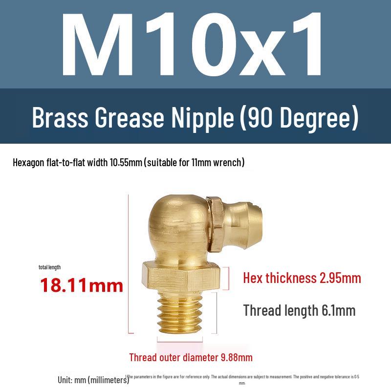 Yigu Brass Grease Fittings M6/M8/M10 Straight & 45° Angled Nipples, Connectors, Nozzles, Gun Accessories