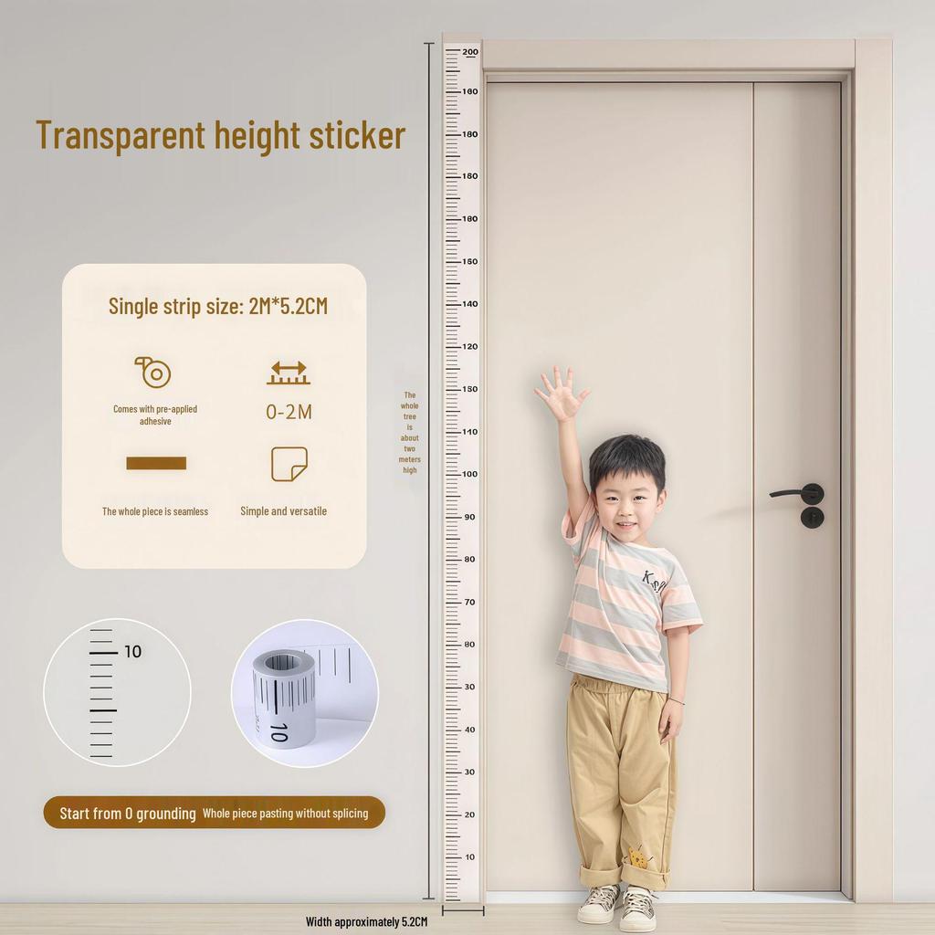 Children's Transparent Wall Height Stickers, 2 Meters, Waterproof, Removable, Non-Damaging