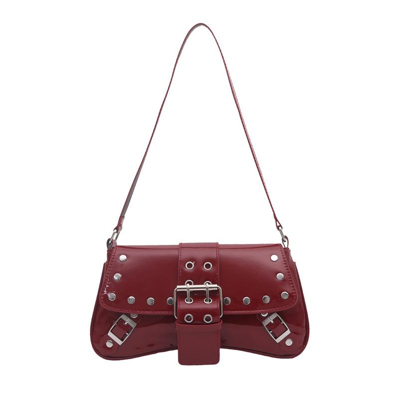 Spice girl wind rivet armpit small bag women's new fashion niche design commuter bag patent leather shoulder bag bag