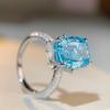 Jiu Mei S925 Sterling Silver Aquamarine Ring with 10 Carat High Carbon Diamond Zircon for Women.