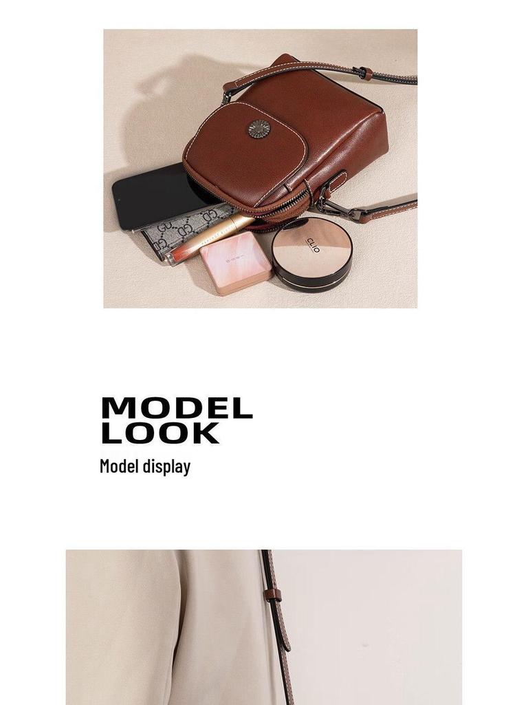 2025 New Genuine Leather Vertical Crossbody Bag for Women - Versatile, Multi-Layer, Fashionable, High-End Phone Bag