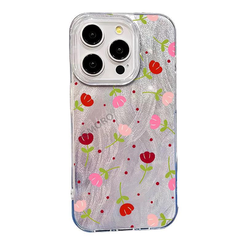 List Red Tulip Mobile Phone Case Suitable for Apple 16 Girly 17 Pro Large Hole Feather Yarn Anti-drop Cover