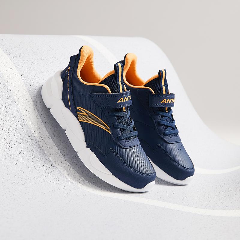 Anta Kids Synthetic Leather Comfortable Versatile Lightweight Shock Absorbing Low Top Running Shoes Kids Sneakers Blue White A312345567H-7