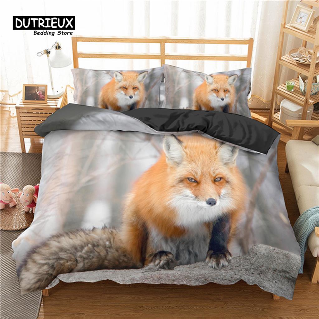 Cozy Elegant Twin Kids Fox Size Polyester Wild Animal Orange For Child Girls Teen Bedroom Decor Comforter