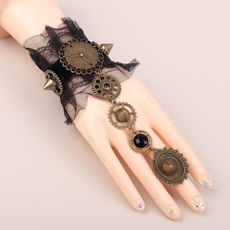 

Модель Готический стимпанк кружевной браслет-манжета с кольцом черные аксессуары для женщин Подарки