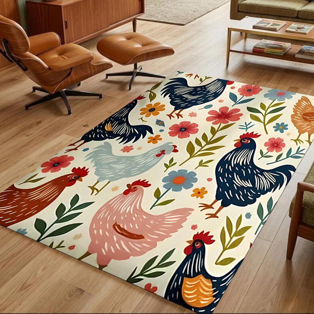 Colorful Chicken Art Pattern Non-Slip Home Carpet Design for Office Decor Living Room Bedroom Gift